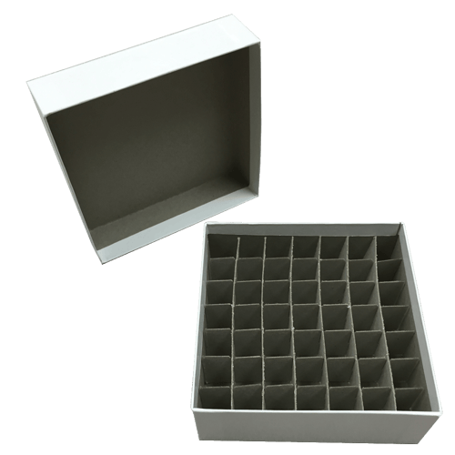 Standard White 2" Fiberboard Boxes With 49 Cell Dividers (Qty of 50)