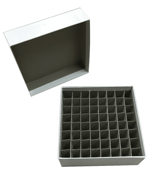 Standard White 2" Fiberboard Boxes With 64 Cell Dividers (Qty of 50)