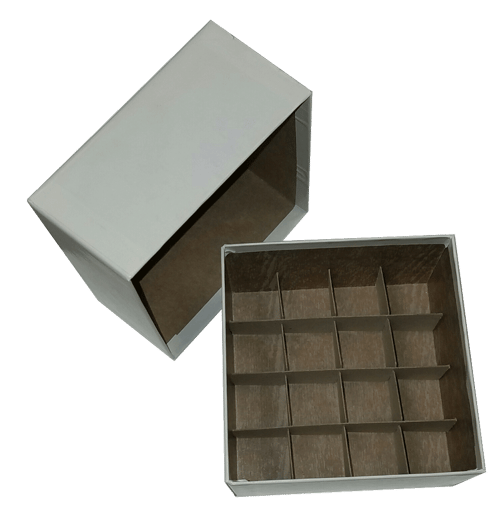 Standard White 3" Fiberboard Boxes With 16 Cell Dividers (Qty of 50)