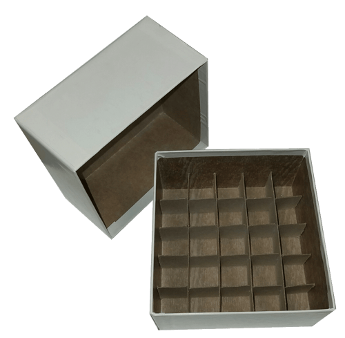 Standard White 3" Fiberboard Boxes With 25 Cell Dividers (Qty of 50)