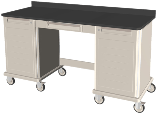 Metro Starsys® Triple Wide Workcenter with Center Kneewell, Epoxy Tops & Locking Doors | 28.6" x 73" x 39.5"