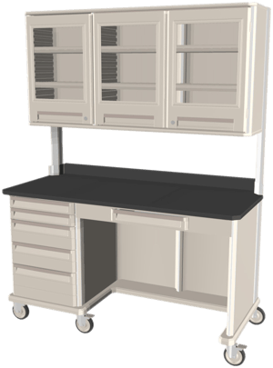 Metro Starsys® Mobile Triple Wide Workcenter with Epoxy Resin Tops, Overhead Storage and Kneewell | 28.6" x 63.2" x 36.5"