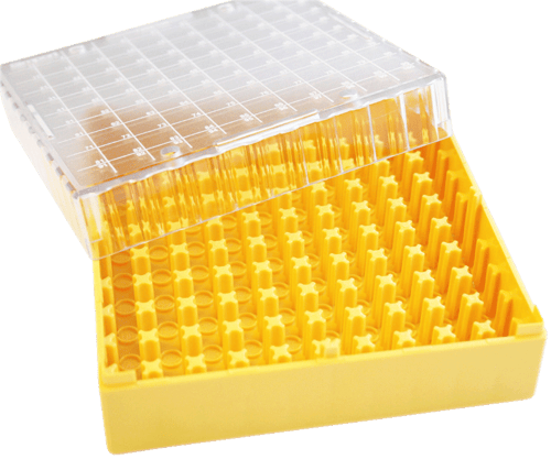 Polycarbonate 2" Boxes With 100 Cell Divider (Yellow)
