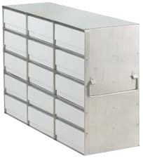 Upright Freezer Rack with 2" Fiberboard Boxes and 81 Cell Dividers (3 Boxes Deep x 5 Boxes High)