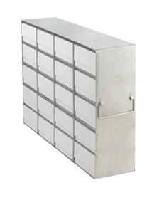 Upright Freezer Rack with 3" Fiberboard Boxes and 81 Cell Dividers- 4 Boxes Deep x 5 Boxes High