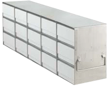 Upright Freezer Rack with 3" Fiberboard Boxes and 81 Cell Dividers- 5 Boxes Deep x 3 Boxes High