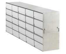 Upright Freezer Rack with 2" Fiberboard Boxes and 81 Cell Dividers (5 Boxes Deep x 5 Boxes High)