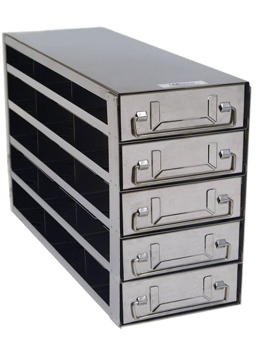 Upright Freezer Rack with Drawers for Standard 2" Boxes- Rack Only (3 Boxes Deep x 5 Boxes High)