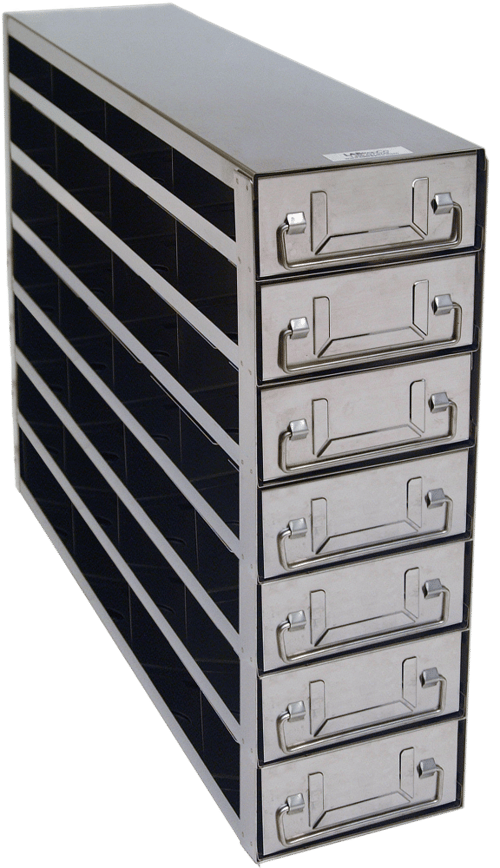 Upright Freezer Rack with Drawers for Standard 2" Boxes- Rack Only (4 Boxes Deep x 7 Boxes High)