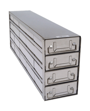 Upright Freezer Drawer Rack w/ 2" Fiberboard Boxes and 81 Cell Dividers (5 Boxes Deep x 4 Boxes High)
