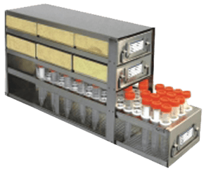 Upright Freezer Combination Drawer Racks for 2" Fiberboard Boxes (100 Cell) & 15mL Centrifuge Tubes (3 Boxes Deep x 2 Boxes High)