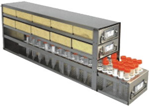 Upright Freezer Combination Drawer Racks for 2" Fiberboard Boxes (100 Cell) & 15mL Centrifuge Tubes (5 Boxes Deep x 2 Boxes High)