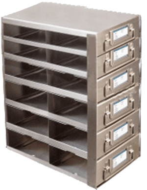 Upright Freezer Drawer Racks for 100-Cell Hinged Plastic Storage Boxes | 12 Boxes Total