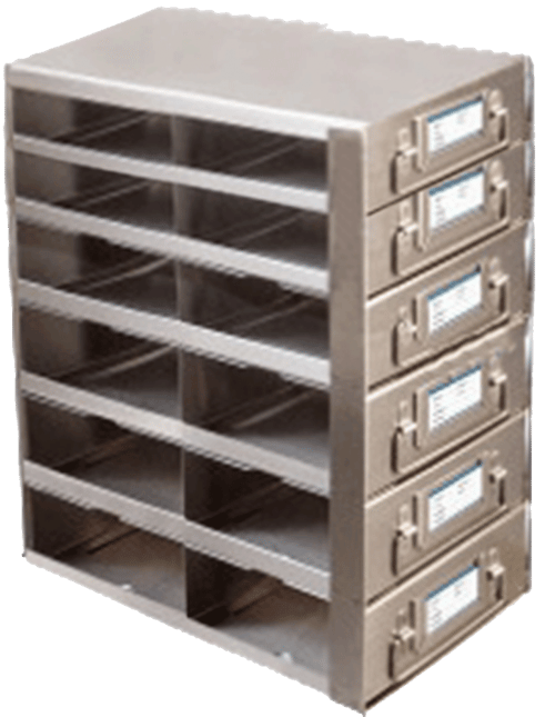 Upright Freezer Drawer Racks for 100-Cell Hinged Plastic Storage Boxes | 12 Boxes Total