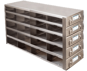 Upright Freezer Drawer Racks for 100-Cell Hinged Plastic Storage Boxes | 20 Boxes Total