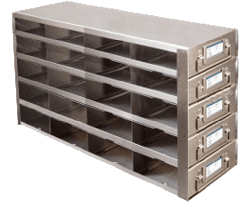 Upright Freezer Drawer Racks for 100-Cell Hinged Plastic Storage Boxes | 20 Boxes Total