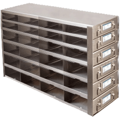 Upright Freezer Drawer Racks for 100-Cell Hinged Plastic Storage Boxes | 24 Boxes Total