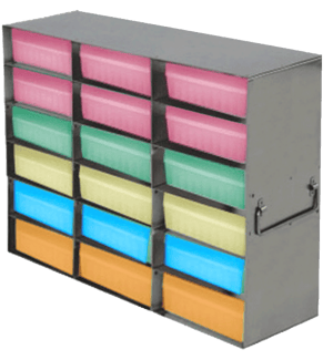 Upright Freezer Racks for 100-Cell Hinged Plastic Storage Boxes | 18 Boxes Total | Natural Boxes