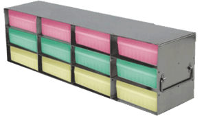 Upright Freezer Racks for 100-Cell Hinged Plastic Storage Boxes | 12 Boxes Total | Pink Boxes
