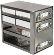 Upright Freezer Combination Drawer Racks for 2" Polycarbonate Boxes (100 Cell) and Storage Bottles (2 Boxes Deep x 2 Boxes High)