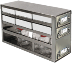 Upright Freezer Combination Drawer Racks for 2" Fiberboard Boxes with 100 Cell Dividers and Storage Bottles (3 Boxes Deep x 2 Boxes High)