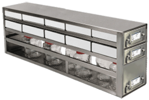 Upright Freezer Combination Drawer Racks for 2" Polycarbonate Boxes (100 Cell) and Storage Bottles (5 Boxes Deep x 2 Boxes High)