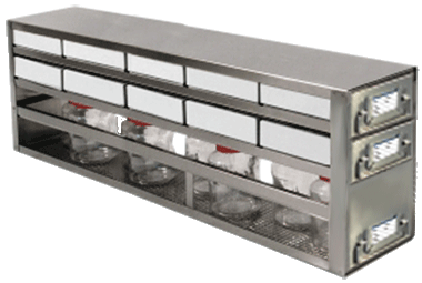 Upright Freezer Combination Drawer Racks for 2″ Fiberboard Boxes (81 Cell) and Storage Bottles (5 Boxes Deep x 2 Boxes High)