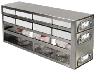 Upright Freezer Combination Drawer Racks for 2″ Fiberboard Boxes (81 Cell) and Storage Bottles (4 Boxes Deep x 2 Boxes High)