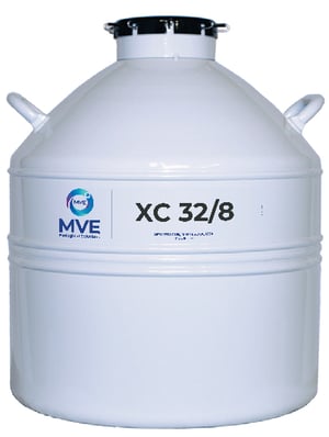 MVE XC 32/8 Cryogenic Freezer with (9) 11" Canisters (Capacity: 855 x 2.0 ml vials)