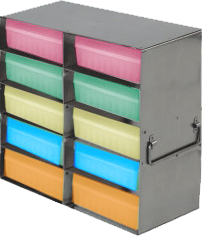Upright Freezer Racks for 100-Cell Hinged Plastic Storage Boxes | 10 Boxes Total | Orange Boxes
