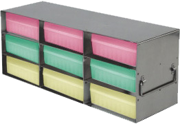 Upright Freezer Racks for 100-Cell Hinged Plastic Storage Boxes | 9 Boxes Total | Natural Boxes