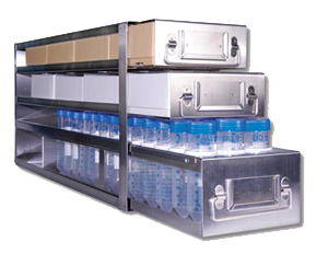 Upright Freezer Combination Drawer Racks for 2" Polycarbonate Boxes (100 Cell) & 50mL Centrifuge Tubes (4 Boxes Deep x 2 Boxes High)