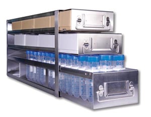 Upright Freezer Combination Drawer Racks for 2" Fiberboard Boxes (81 Cell) & 50mL Centrifuge Tubes (4 Boxes Deep x 2 Boxes High)