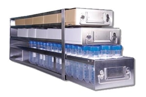 Upright Freezer Combination Drawer Racks for 2" Polycarbonate Boxes (100 Cell) & 50mL Centrifuge Tubes (5 Boxes Deep x 2 Boxes High)