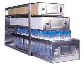 Upright Freezer Combination Drawer Racks for 2" Fiberboard Boxes (100 Cell) & 50mL Centrifuge Tubes (3 Boxes Deep x 2 Boxes High)