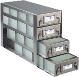 Upright Freezer Racks with 4 Drawers (4 Compartments Each) for 96 Deep- Well Microtiter Plates and Micronic LOBO Racks - Rack Only - 4 Plates Deep x 4 Plates High