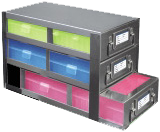 Upright Freezer Drawer Racks for 100-Cell Hinged Plastic Storage Boxes | 6 Boxes Total | Pink Boxes