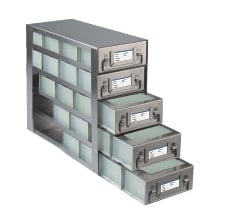 Upright Freezer Racks with 5 Drawers (4 Compartments Each) for 96 Deep- Well Microtiter Plates and Micronic LOBO Racks- Rack Only - 4 Plates Deep x 5 Plates High