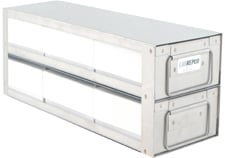Upright Freezer Drawer Rack w/ 3" Fiberboard Boxes and 81 Cell Dividers- 3 Boxes Deep x 2 Boxes High