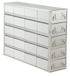 Upright Freezer Drawer Rack w/ 3" Fiberboard Boxes and 100 Cell Dividers- 4 Boxes Deep x 5 Boxes High