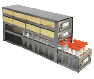 Upright Freezer Combination Drawer Racks for 2" Fiberboard Boxes (81 Cell) & 15mL Centrifuge Tubes (4 Boxes Deep x 2 Boxes High)