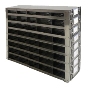 Stainless Steel Upright Freezer Drawer Rack for 25-Place Slide Boxes | 40 Boxes Total | 18.7" (L) x 13.7" (H)