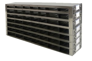 Stainless Steel Upright Freezer Drawer Rack for 25-Place Slide Boxes | 49 Boxes Total | 26.1" (L) x 12" (H)