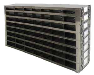 Stainless Steel Upright Freezer Drawer Rack for 25-Place Slide Boxes | 56 Boxes Total | 26.1" (L) x 13.7" (H)
