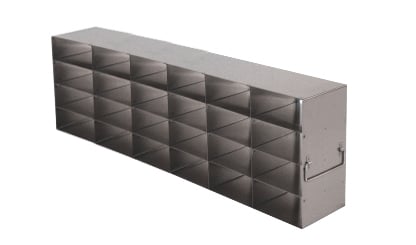 Stainless Steel Upright Freezer Rack for 25-Place Slide Boxes | 24 Boxes Total | 22.2" (L) x 6.2" (H)