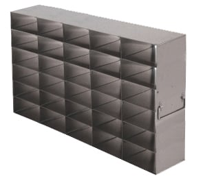 Stainless Steel Upright Freezer Rack for 25-Place Slide Boxes | 30 Boxes Total | 18.5" (L) x 9.2" (H)