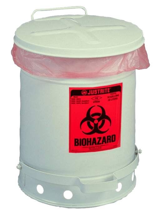 Justrite Biohazard Waste Can, 10 Gallon (White)