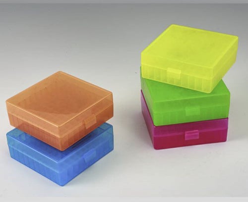 2" Hinged Polypropylene Boxes With 100 Cell Divider (Color: Blue) (Qty of 50)