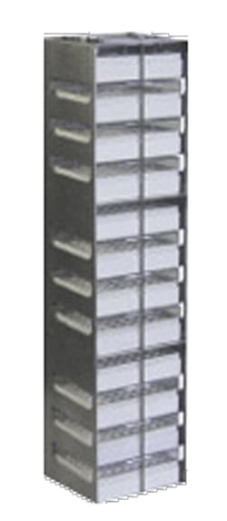 Aluminum Vertical Rack with 2" Polycarbonate Boxes and 81 Cell Dividers - 12 Boxes High