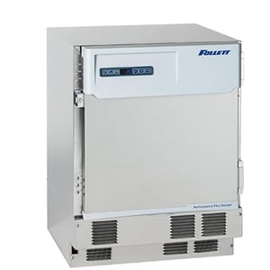Follett labeled freezer with 4.5 Cu. Ft. interior capacity with a stainless steel exterior and closed door